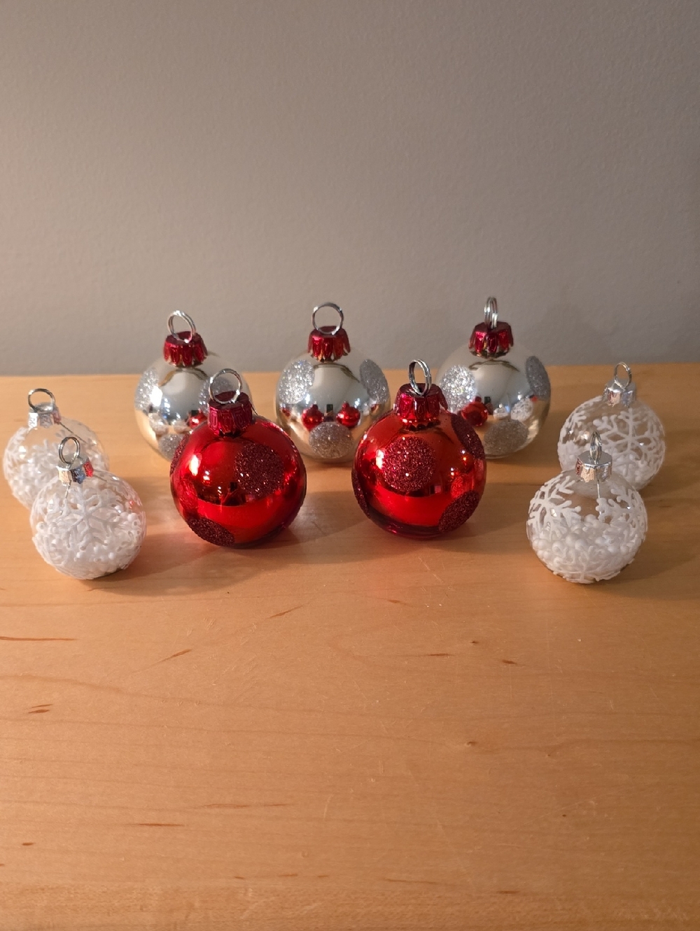 Holiday Ornament Place Card Set - Red, Silver & White -Filled W/ Artificial Snow